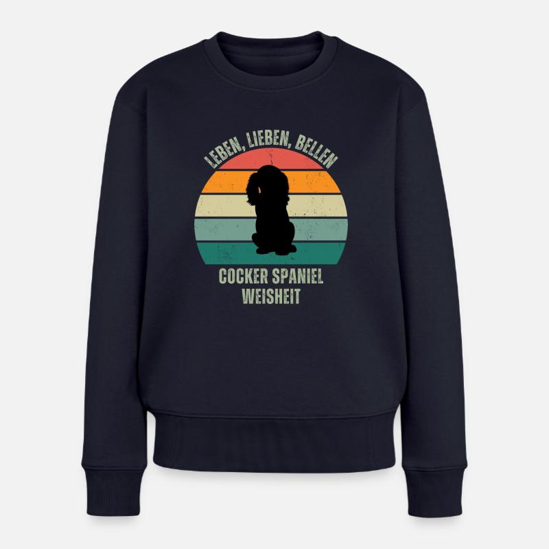 Leben Lieben Bellen, Cocker Spaniel Weisheit - Frauen Premium Bio Pullover - Navy