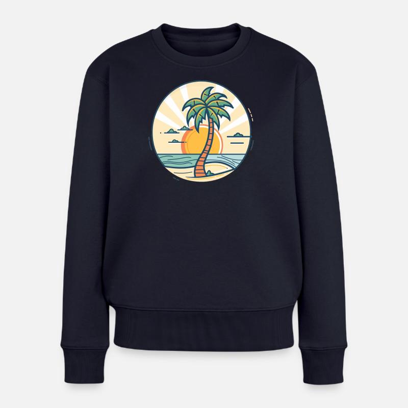 Sonnenuntergangs Palmeninsel - Frauen Premium Bio Pullover - Navy