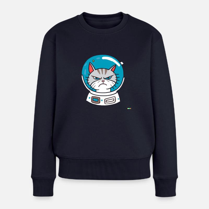 Chat astronaute en colère - Pull Premium bio Femme - bleu marine