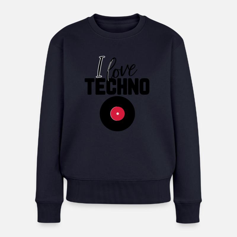 I love Techno - Frauen Premium Bio Pullover - Navy