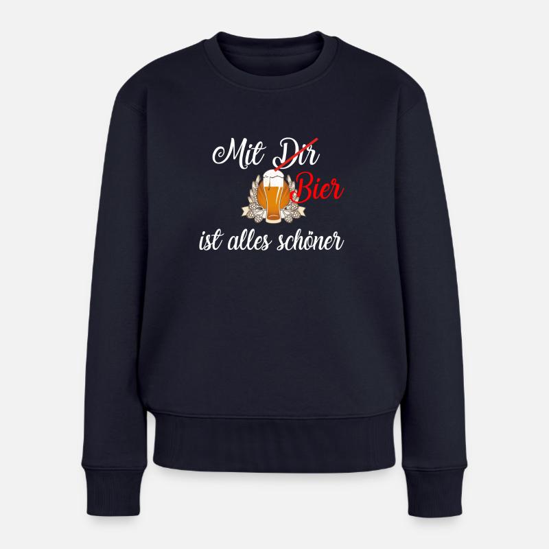 Mit Bier / Bier / Trinken / Party - Frauen Premium Bio Pullover - Navy