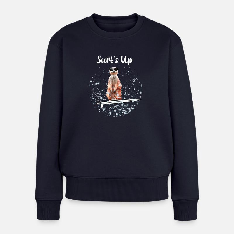 Erdmännchen putzig süß niedlich cool surfen Surfer - Frauen Premium Bio Pullover - Navy