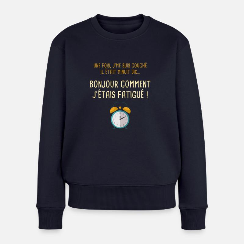 Une fois je me suis couché il était minuit dix 10 - Pull Premium bio Femme - bleu marine
