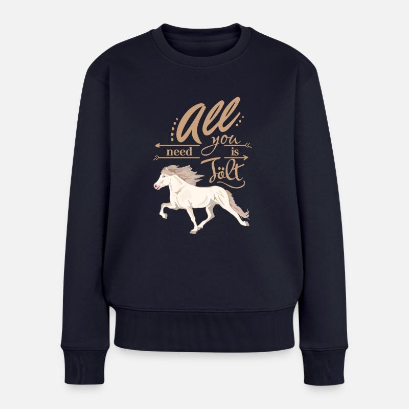 Perlino Isländer: All you need is Tölt - Frauen Premium Bio Pullover - Navy