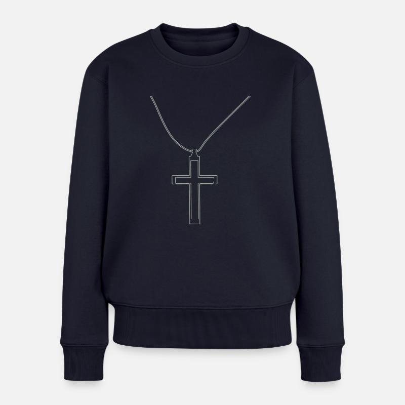 collier Croix - Pull Premium bio Femme - bleu marine