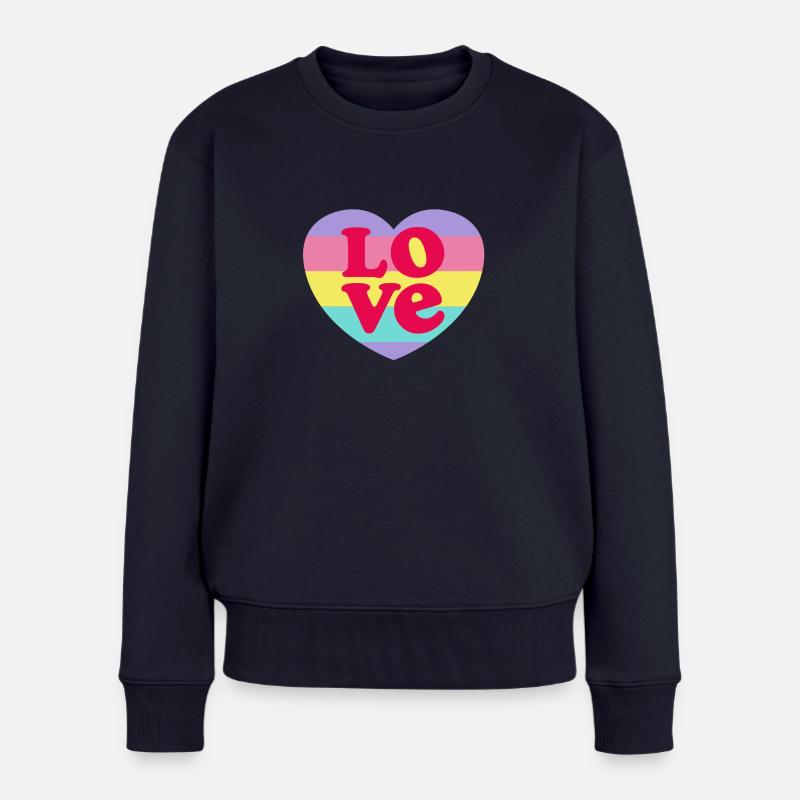 LOVE rainbow heart Liebe regenbogen herz - Frauen Premium Bio Pullover - Navy