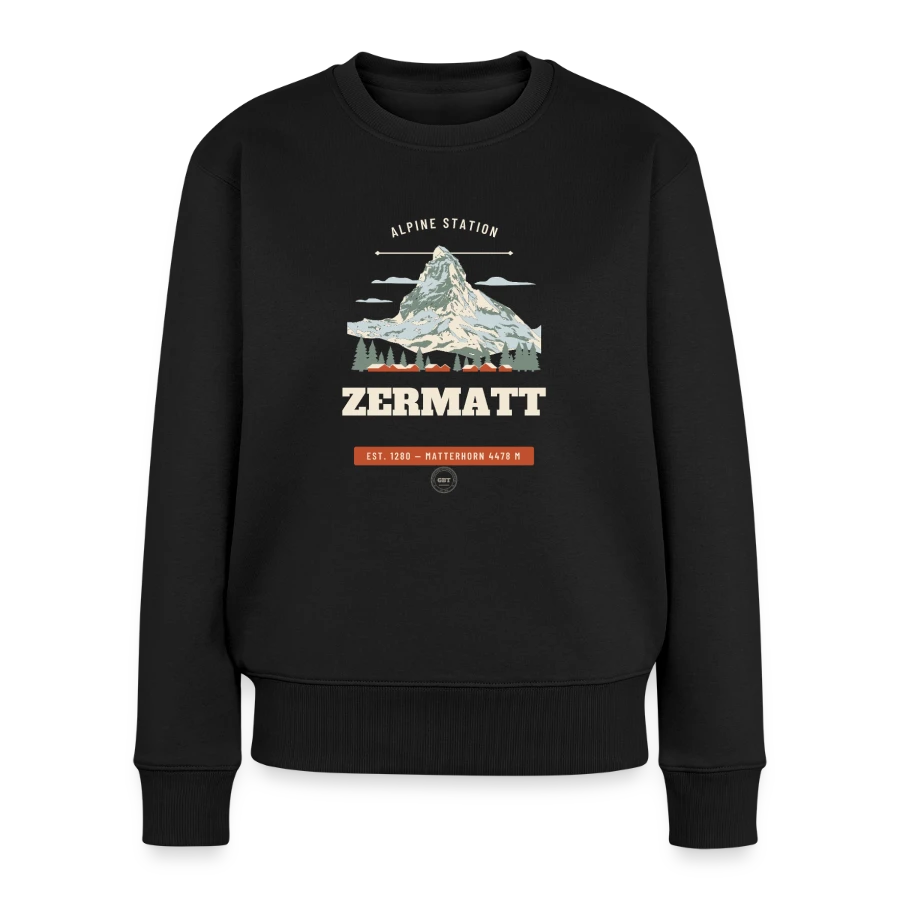 Zermatt badge on a women's premium organic jumper, black