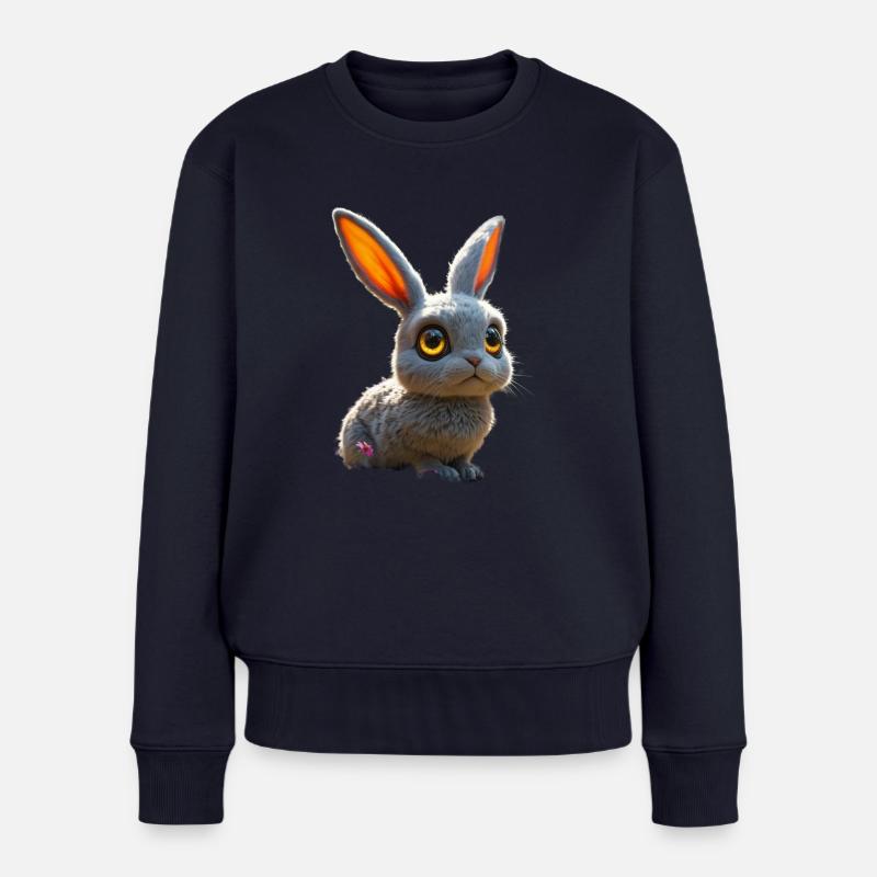 mignon, grand lapin en forme d’œil avec des yeux brillants - Pull Premium bio Femme - bleu marine