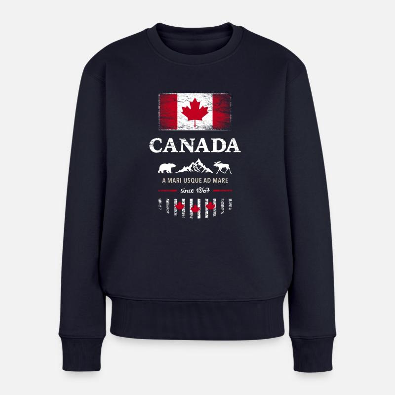Canada Canada Amérique drapeau feuille d’érable drapeau ours - Pull Premium bio Femme - bleu marine