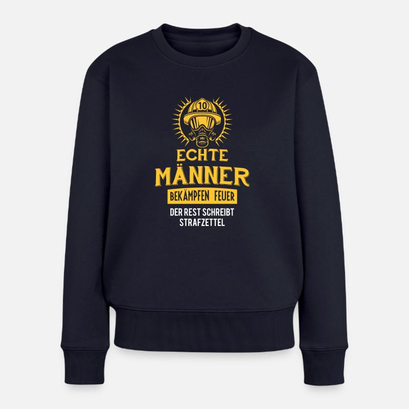 Echte Männer bekämpfen Feuer - Frauen Premium Bio Pullover - Navy