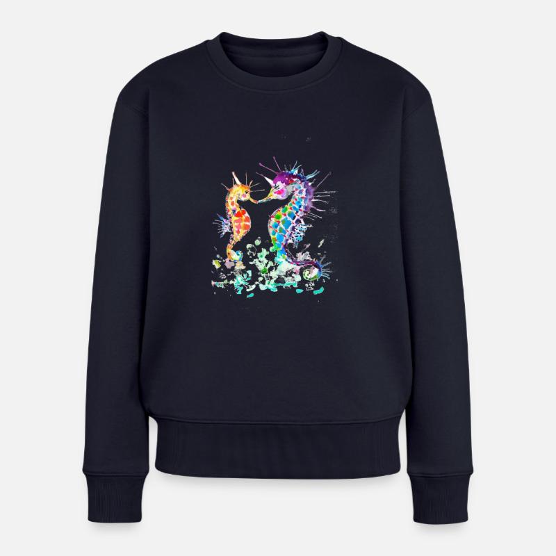 Seepferdchen - Frauen Premium Bio Pullover - Navy