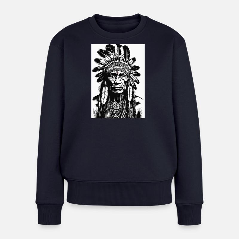 Indigener Häuptlingskopf mit Federschmuck - Frauen Premium Bio Pullover - Navy