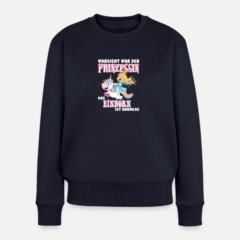 Vorsicht Prinzessin mit Einhorn! - Frauen Premium Bio Pullover - Navy