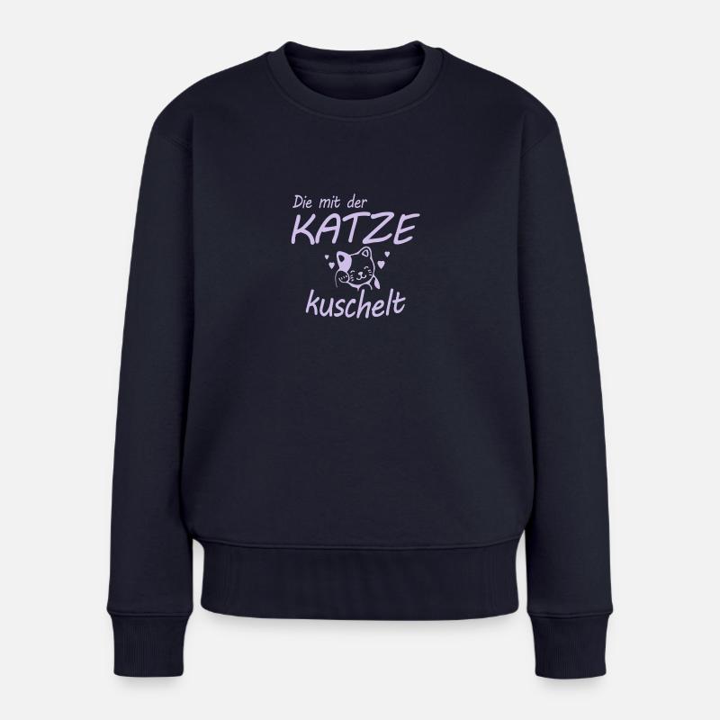 Die mit der Katze kuschelt Geschenk - Frauen Premium Bio Pullover - Navy
