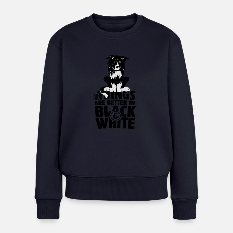 Bordercollie b/w - Frauen Premium Bio Pullover - Navy