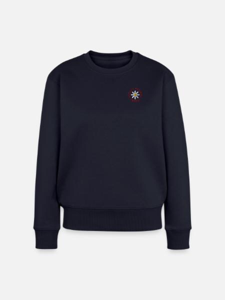 Statement Blume bestickt - Frauen Premium Bio Pullover - Navy