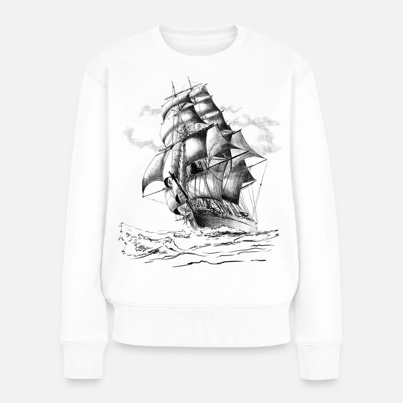 Segelschiff - Frauen Premium Bio Pullover - Weiß