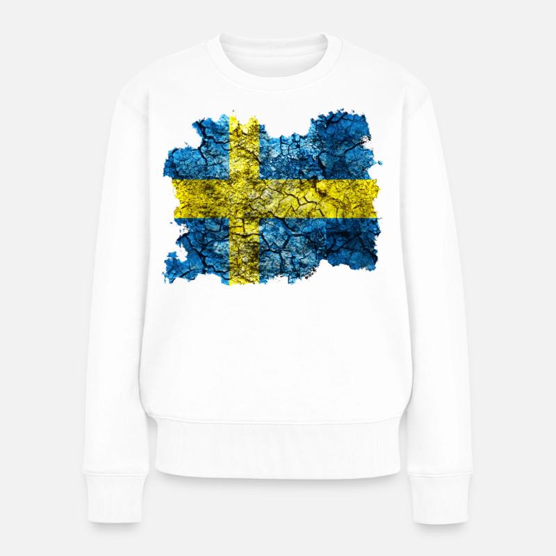 Schweden Vintage Flagge - Frauen Premium Bio Pullover - Weiß