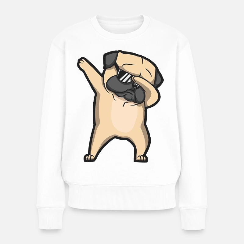 dabbing pug - Frauen Premium Bio Pullover - Weiß