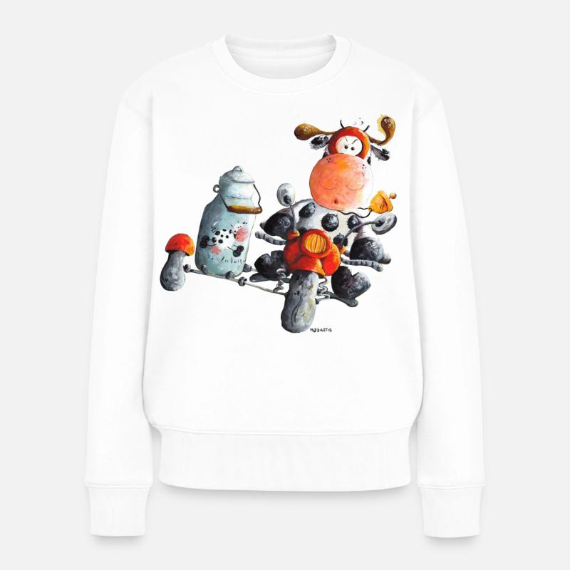 "Express Milk" - vache - moto - Pull Premium bio Femme - blanc