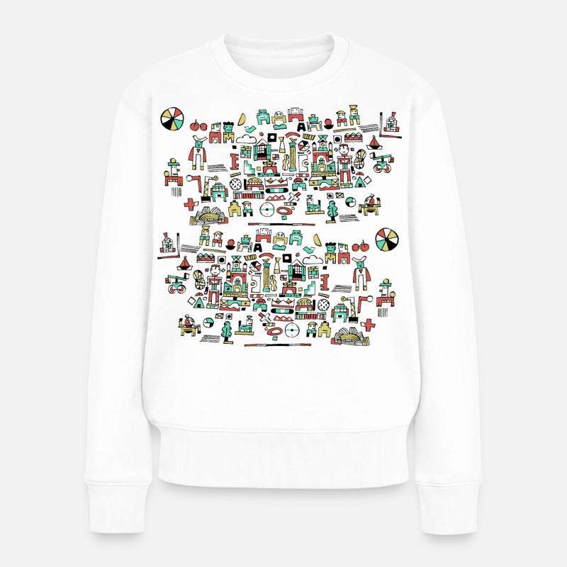 Bunte Figuren - Welt  - Frauen Premium Bio Pullover - Weiß