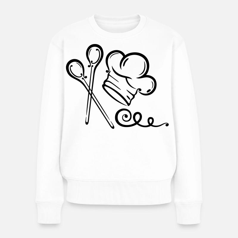 Kochmütze, Koch, Küche, Kochlöffel - Frauen Premium Bio Pullover - Weiß