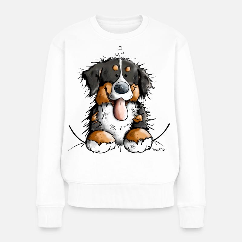 Glücklicher Berner Sennenhund - Frauen Premium Bio Pullover - Weiß