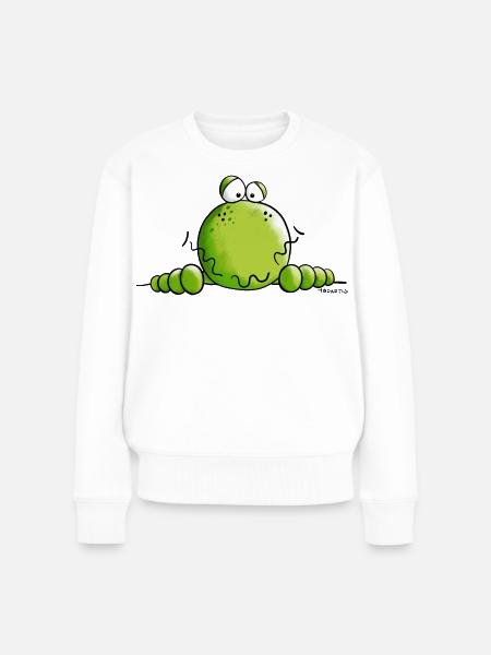Neugieriger Frosch - Frauen Premium Bio Pullover - Weiß