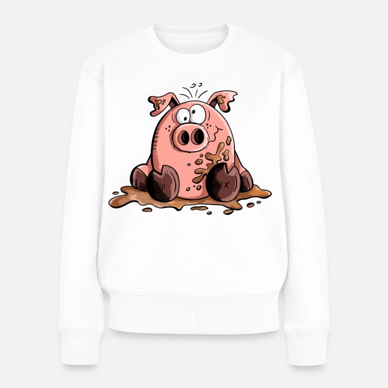 Schwein im Schlamm - Schweine - Sau - Wutz - Frauen Premium Bio Pullover - Weiß