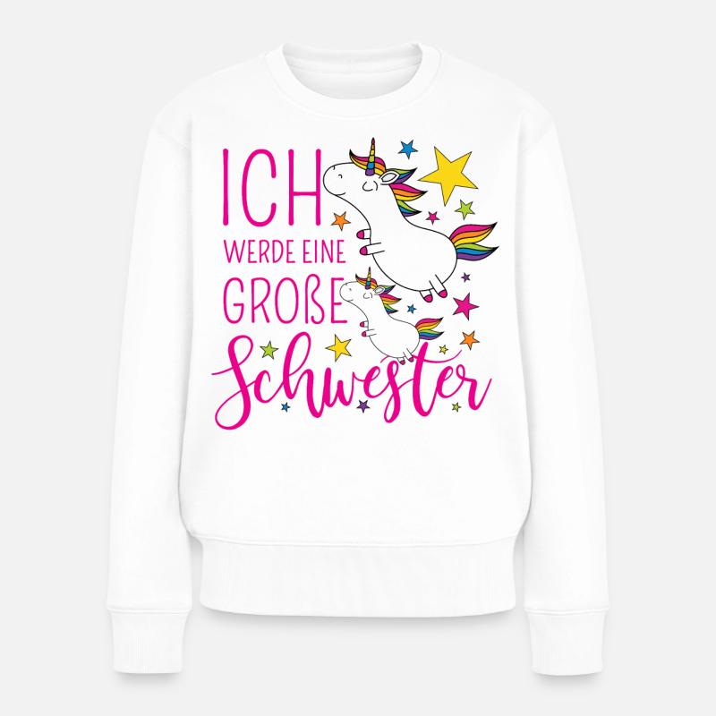 Große Schwester Einhorn Einhörner pink Sterne bunt - Frauen Premium Bio Pullover - Weiß