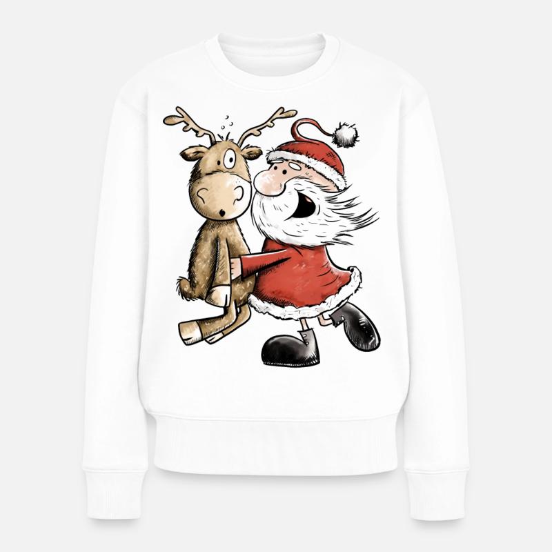 Weihnachtsmann Mit Rentier I Weihnachten Geschenk - Frauen Premium Bio Pullover - Weiß