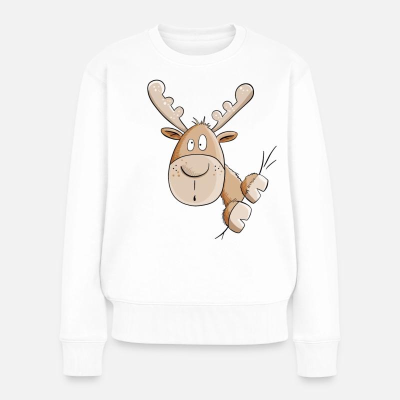 Witziger Elch I Elche I Hirsch - Frauen Premium Bio Pullover - Weiß
