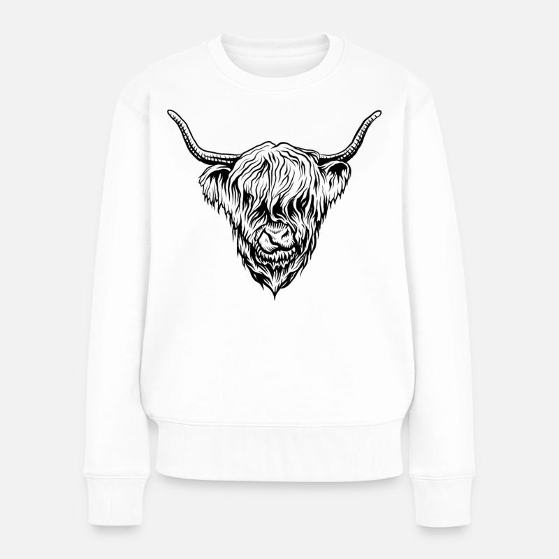 Yak Rind Hochlandrind - Frauen Premium Bio Pullover - Weiß