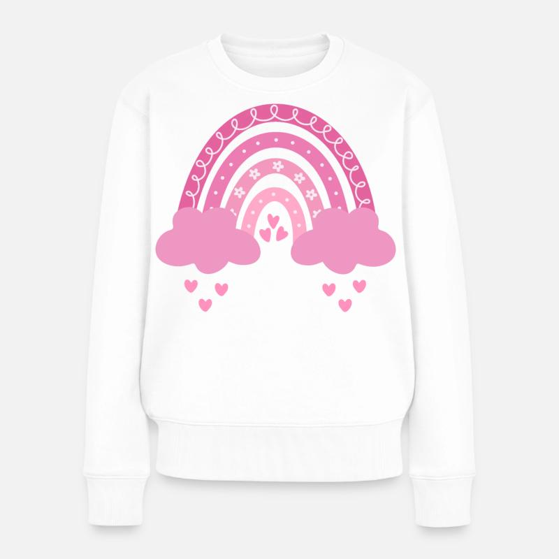 Boho Regenbogen rosa Mädchen Geburt Baby Babyparty - Frauen Premium Bio Pullover - Weiß