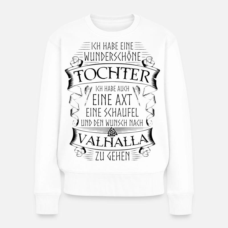 Vater Tochter Wikinger Spruch Valknut Valhalla - Frauen Premium Bio Pullover - Weiß