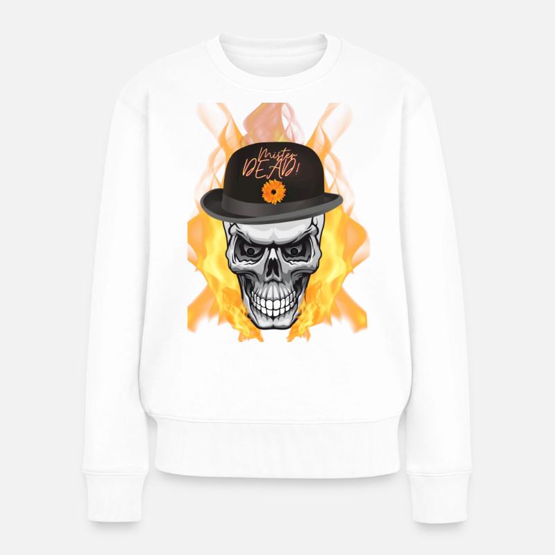 motard, tête de mort, feu - Pull Premium bio Femme - blanc