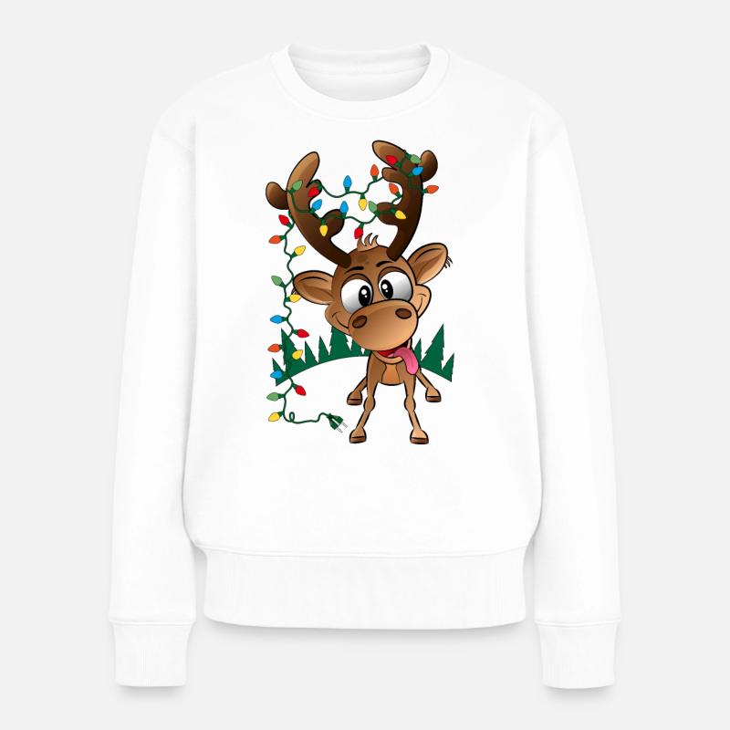 Rodolphe de renne de Noël avec lumières led - Pull Premium bio Femme - blanc