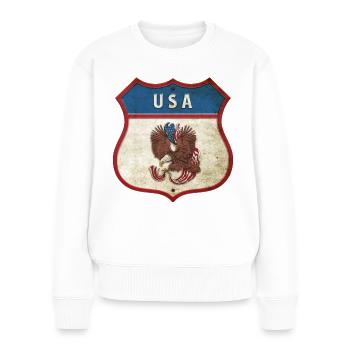 USA Wappen Adler Design - Frauen Premium Bio Pullover - Weiß - Vorne - Julia (174cm)