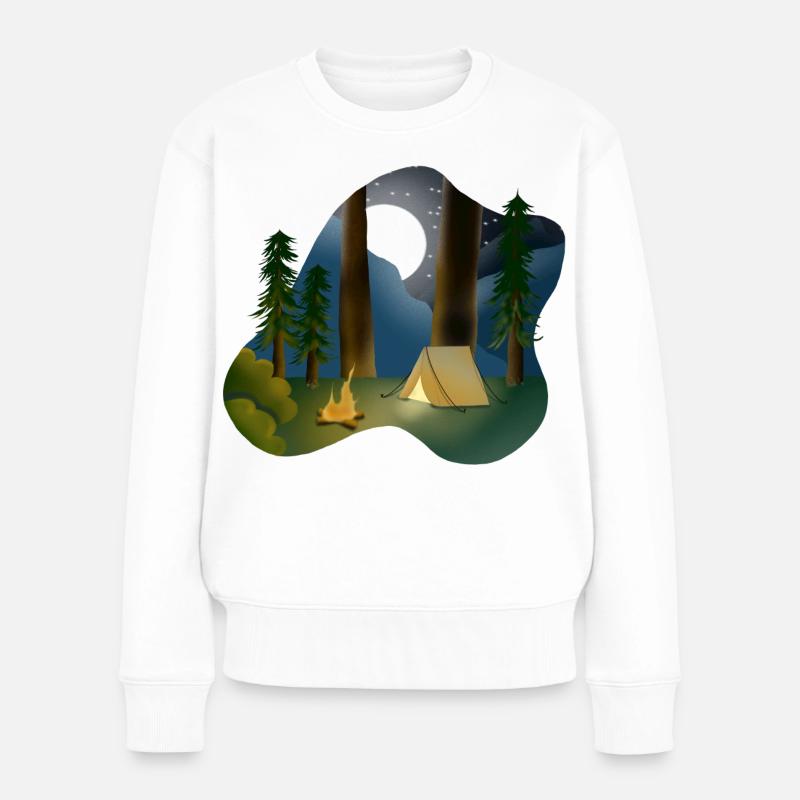 Mondnacht im Waldcamping - Frauen Premium Bio Pullover - Weiß