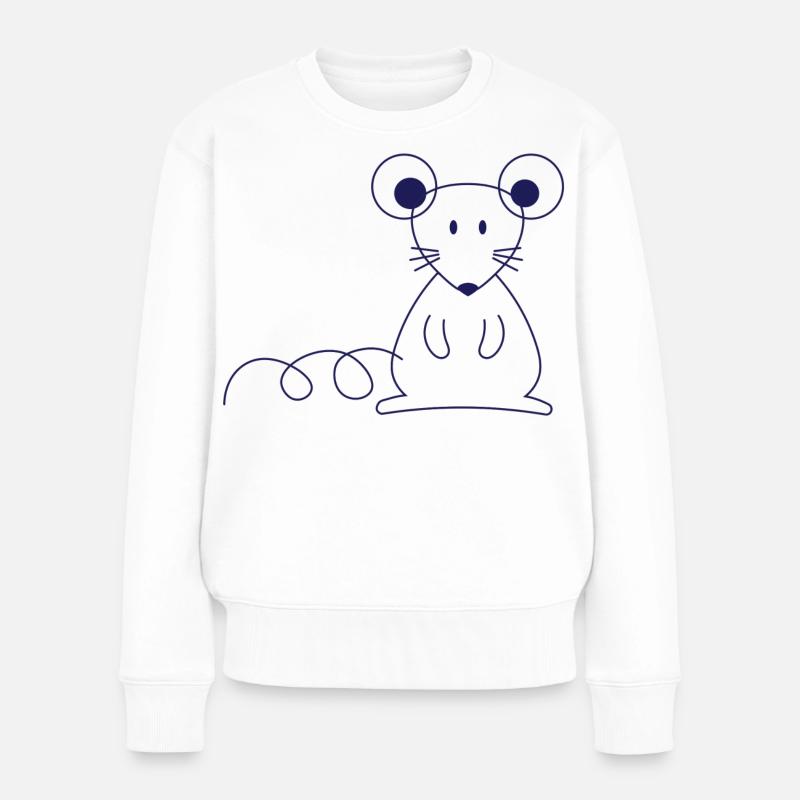 Niedliche Maus Linienkunst Blau - Frauen Premium Bio Pullover - Weiß