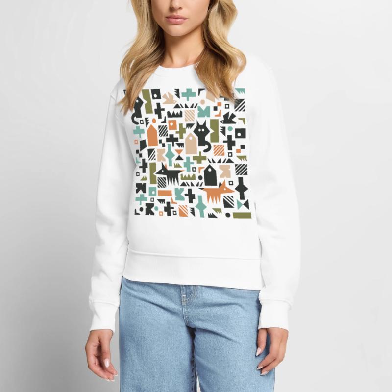 Cat fox bird pattern l multicolour Women's Premium Organic Jumper