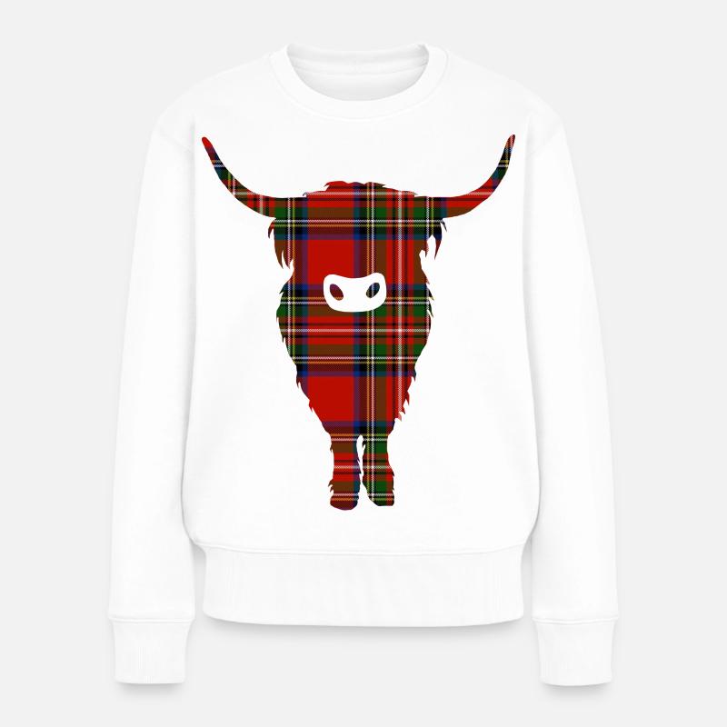 Tartan Highland Coo - Frauen Premium Bio Pullover - Weiß