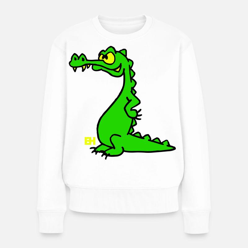 Smiling Crocodile, dreifarbiges Design - Frauen Premium Bio Pullover - Weiß