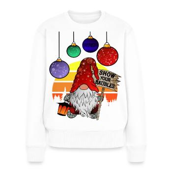 LES GNOMES DE NOËL MONTRENT VOS BOULES - Pull Premium bio Femme - blanc - Devant - Julia (174cm)