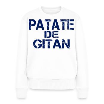 Patate GITAN bleu - Pull Premium bio Femme - blanc - Devant - Julia (174cm)