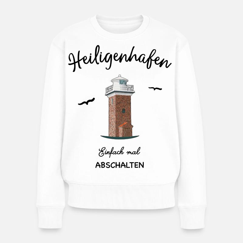 Heiligenhafen Leuchtturm, Abschalten - Frauen Premium Bio Pullover - Weiß