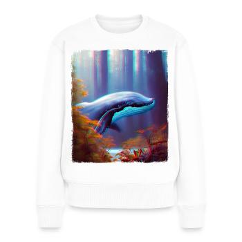 Wal im Wald Surrealismus - Frauen Premium Bio Pullover - Weiß - Vorne - Julia (174cm)