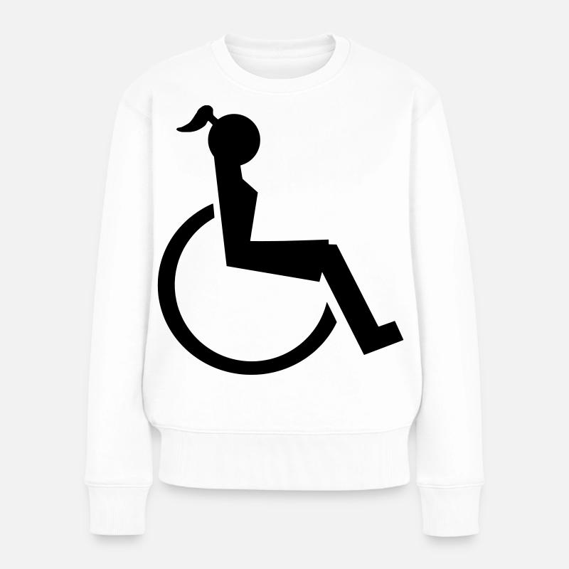 Logo der Dame oder des Mädchens im Rollstuhl. Bild* - Frauen Premium Bio Pullover - Weiß