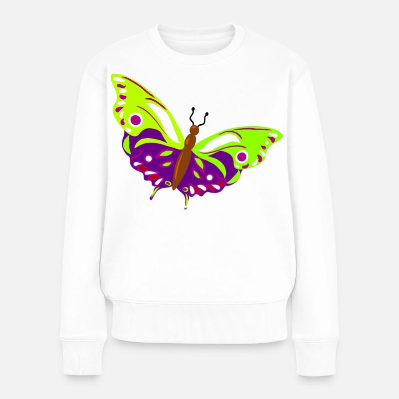 Mehrfarbige Schmetterlingsillustration - Frauen Premium Bio Pullover - Weiß