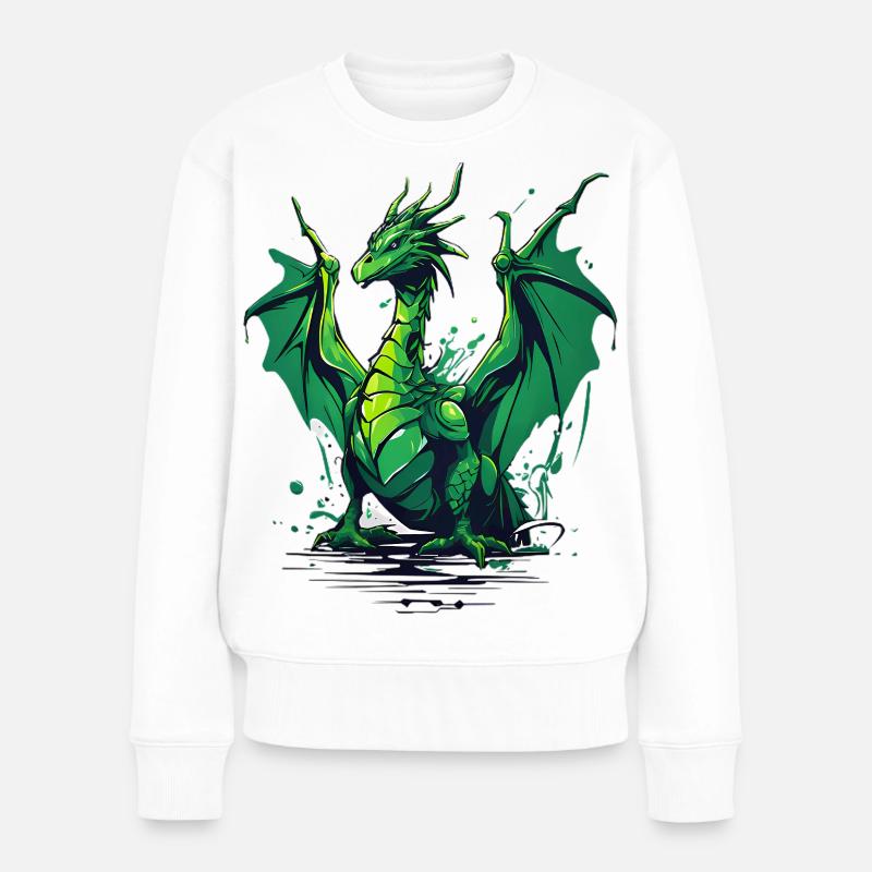 Grüner Drache - Frauen Premium Bio Pullover - Weiß
